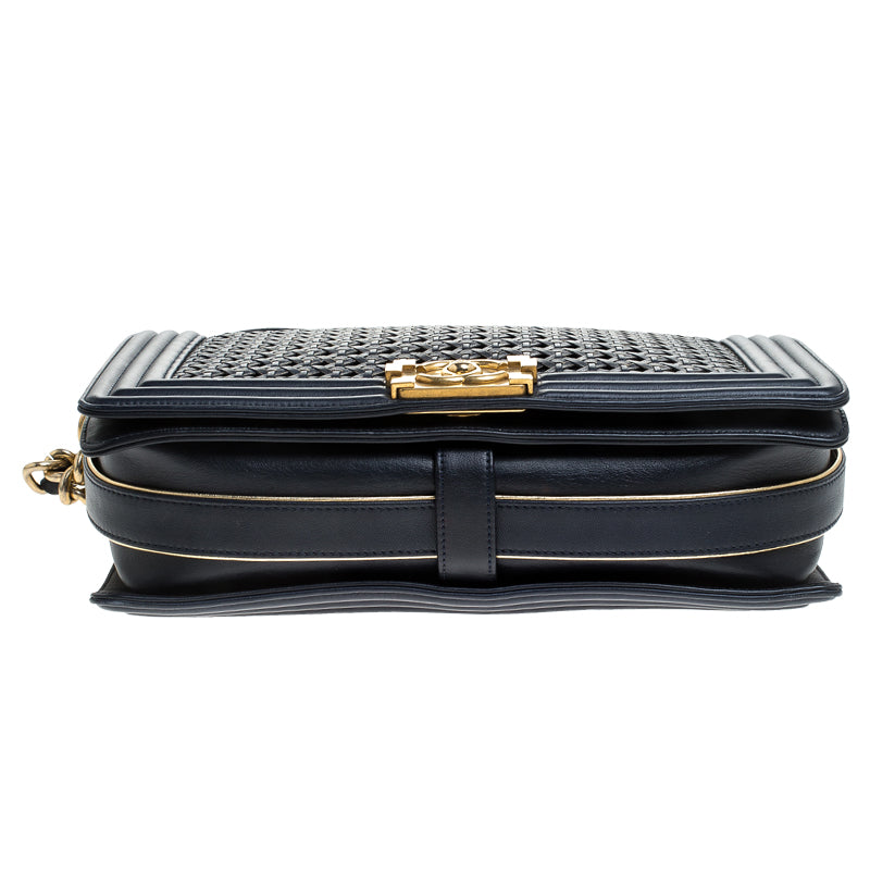 CHANEL WOVEN LEATHER MEDIUM BOY FLAP BAG-HS