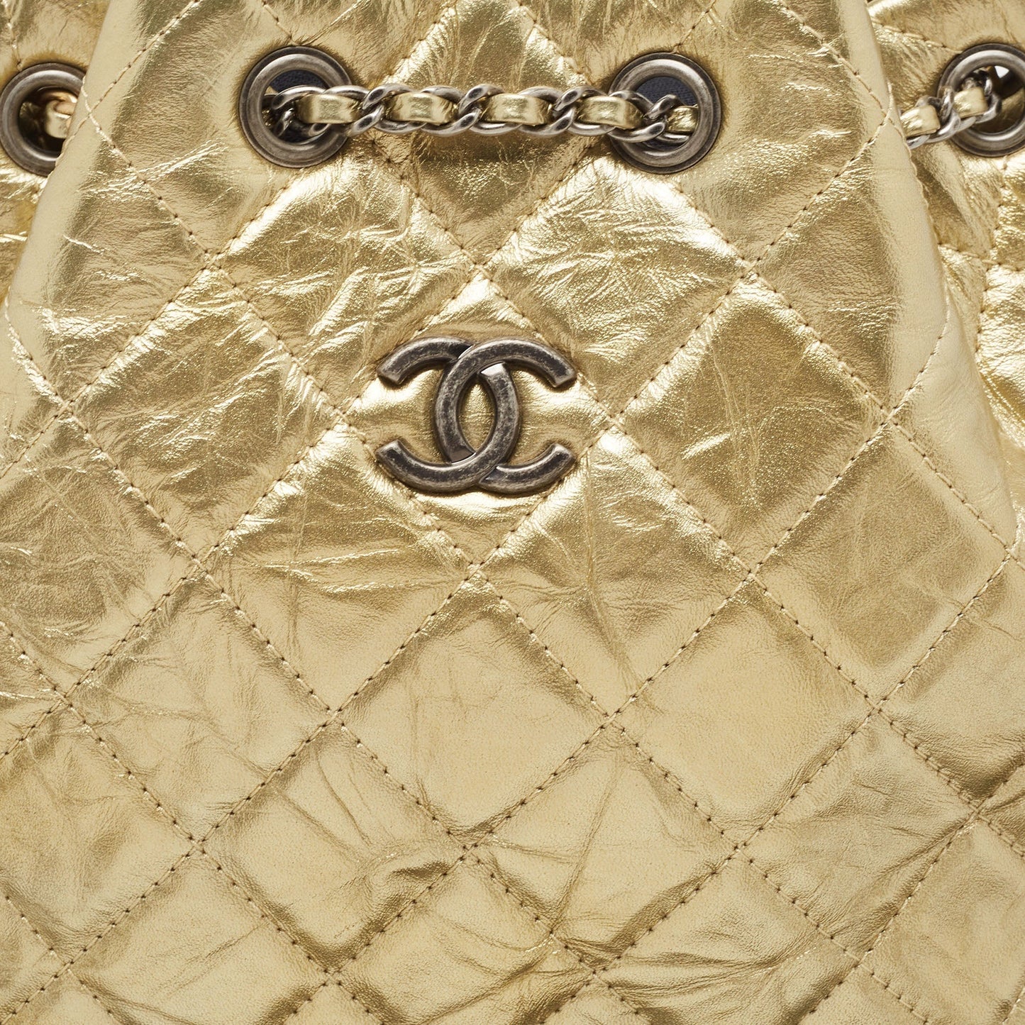 CHANEL Gold Quilted Aged Leather Small Gabrielle Backpack