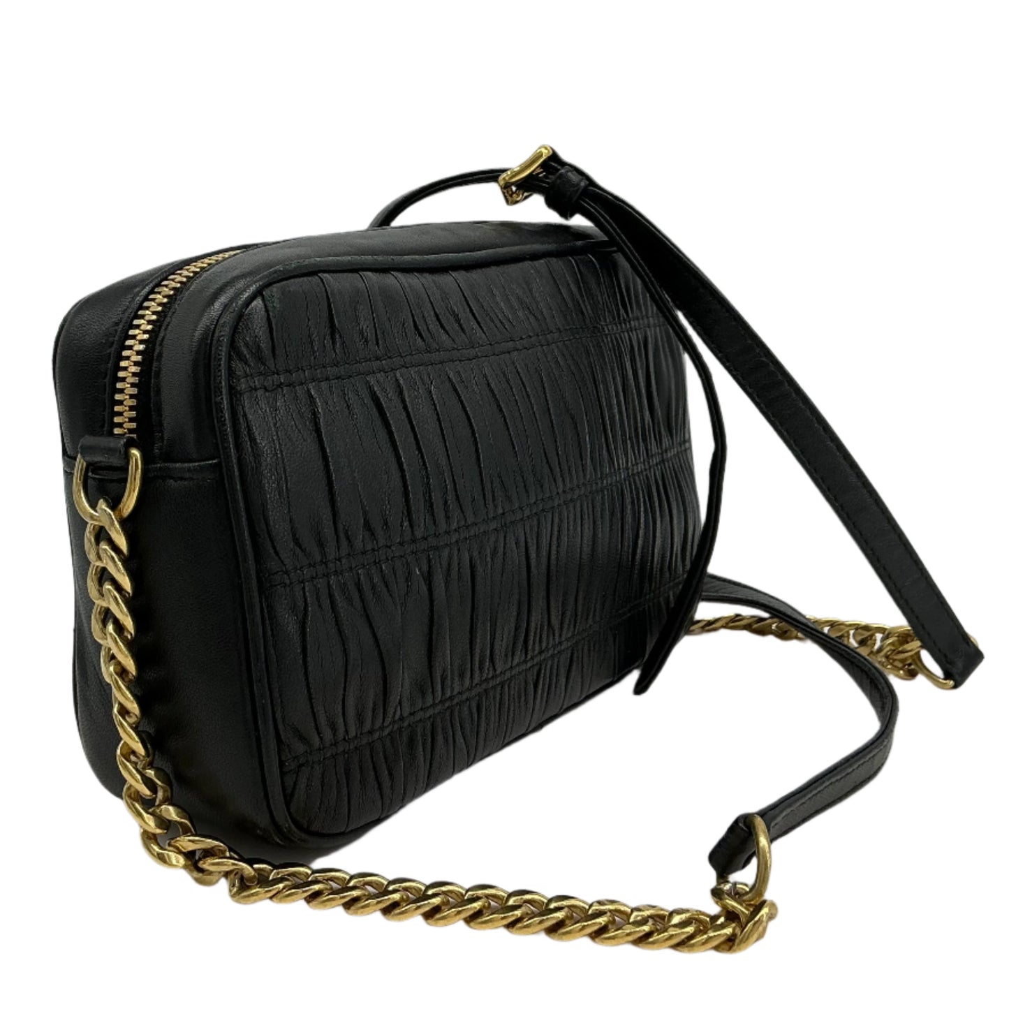 Prada Nappa Gaufre Camera Bag – Black Pleated Lambskin Leather