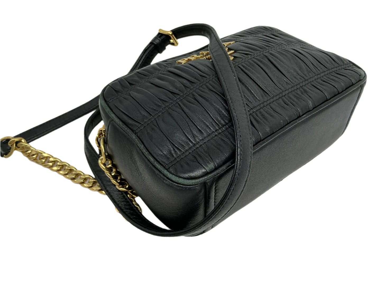 Prada Nappa Gaufre Camera Bag – Black Pleated Lambskin Leather