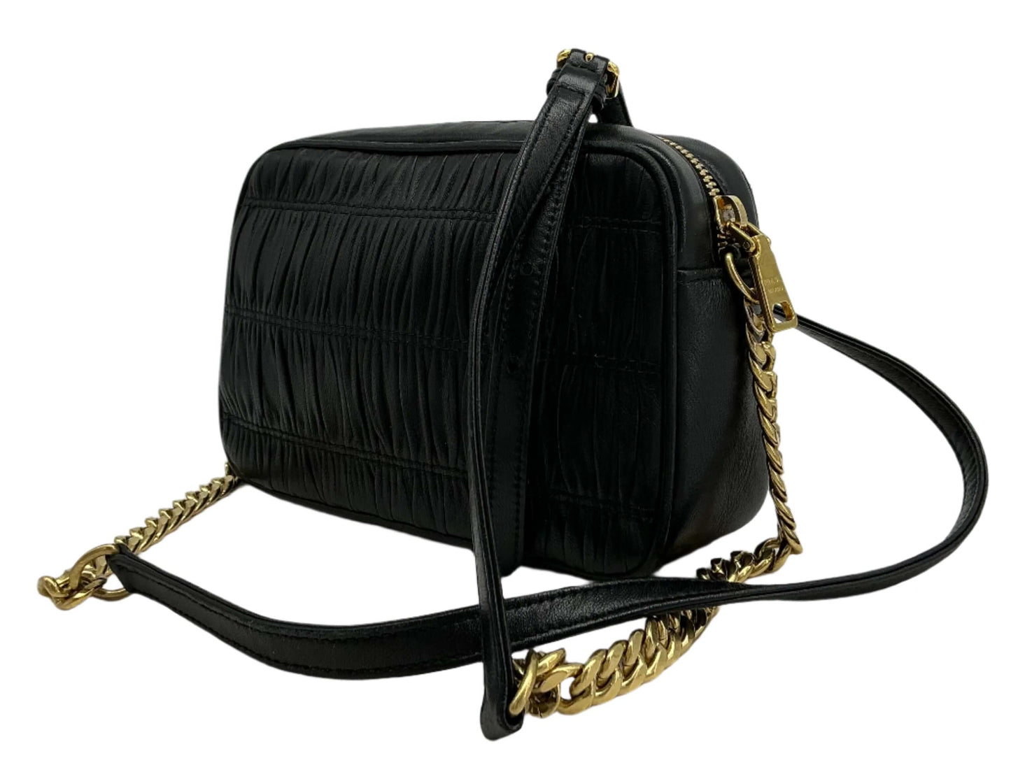 Prada Nappa Gaufre Camera Bag – Black Pleated Lambskin Leather