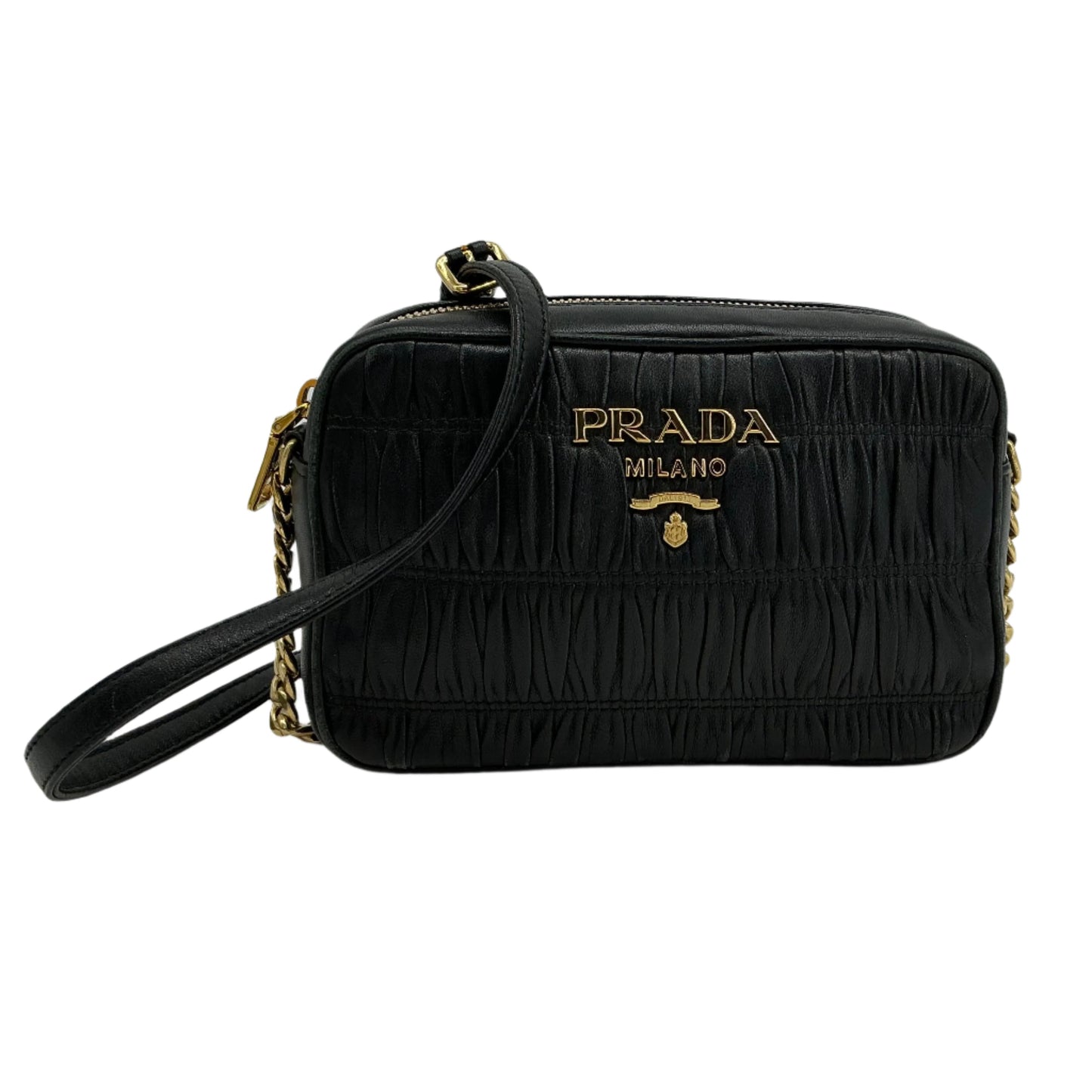 Prada Nappa Gaufre Camera Bag – Black Pleated Lambskin Leather