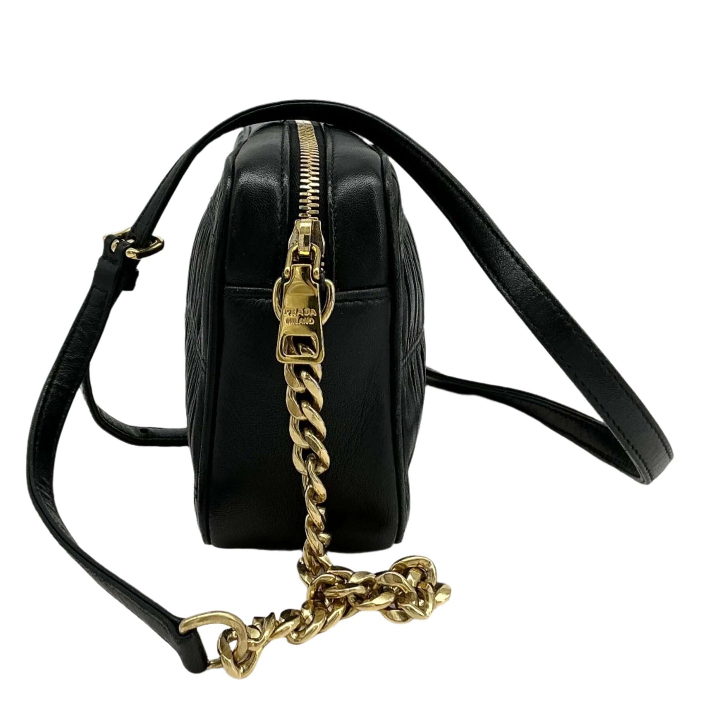 Prada Nappa Gaufre Camera Bag – Black Pleated Lambskin Leather