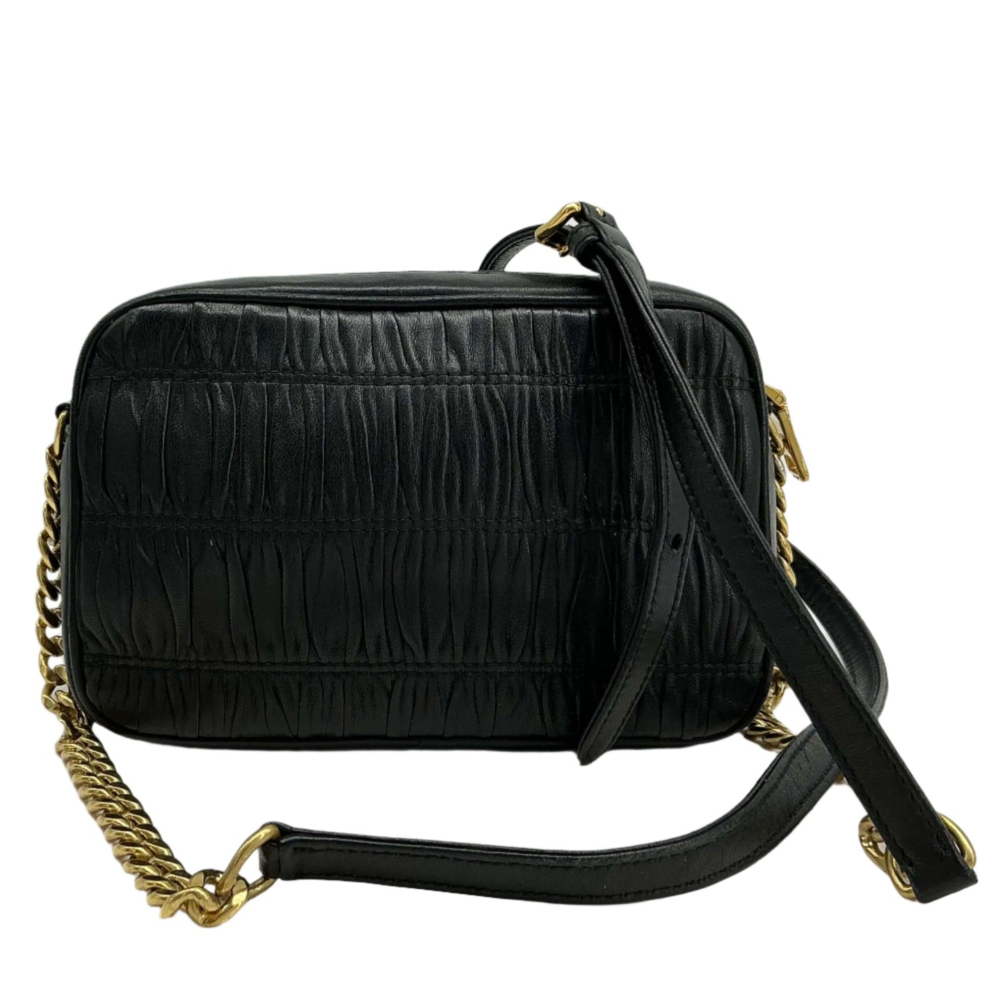 Prada Nappa Gaufre Camera Bag – Black Pleated Lambskin Leather