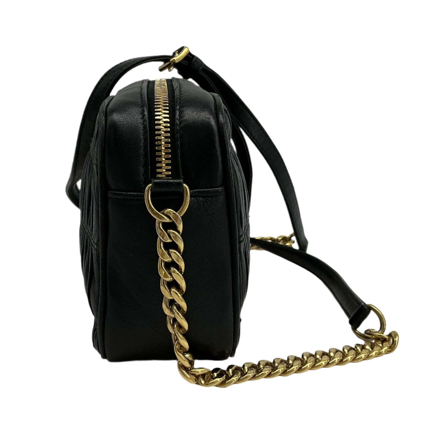 Prada Nappa Gaufre Camera Bag – Black Pleated Lambskin Leather