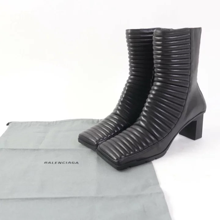 Balenciaga Quilted Leather Ankle Boots - Black, Size 38