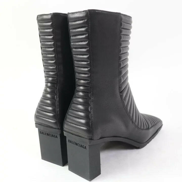 Balenciaga Quilted Leather Ankle Boots - Black, Size 38