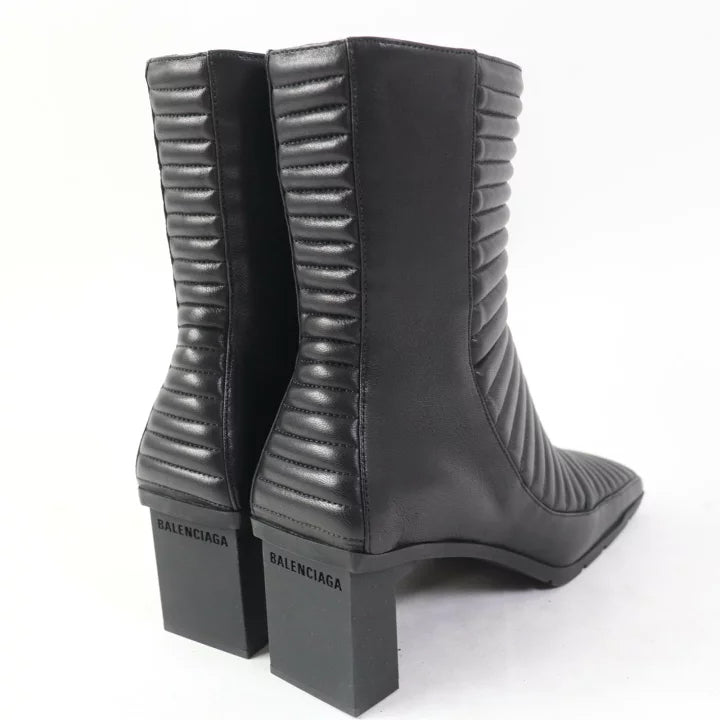 Balenciaga Quilted Leather Ankle Boots - Black, Size 38