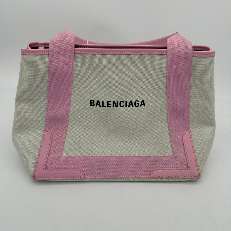 Balenciaga Canvas Handbag Pink Trim Medium Size Ivory