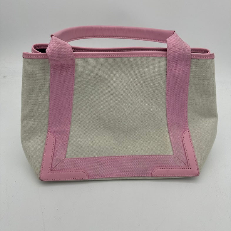 Balenciaga Canvas Handbag Pink Trim Medium Size Ivory