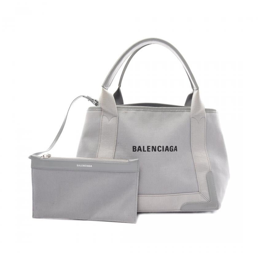 Balenciaga Navy Cabas S Gray Canvas Leather Tote Handbag