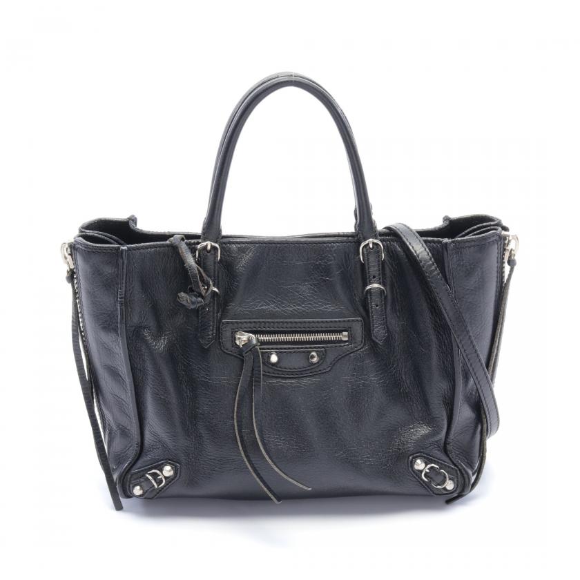 Balenciaga The Paper Mini 2Way Handbag Black Leather