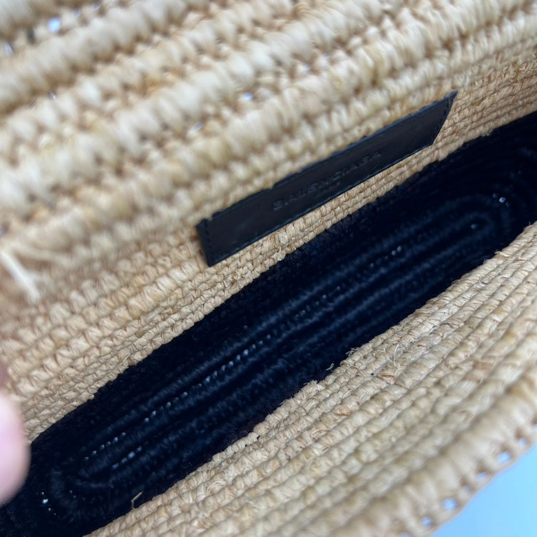 Balenciaga Braid Clutch Wristlet Natural Black Woven Medium