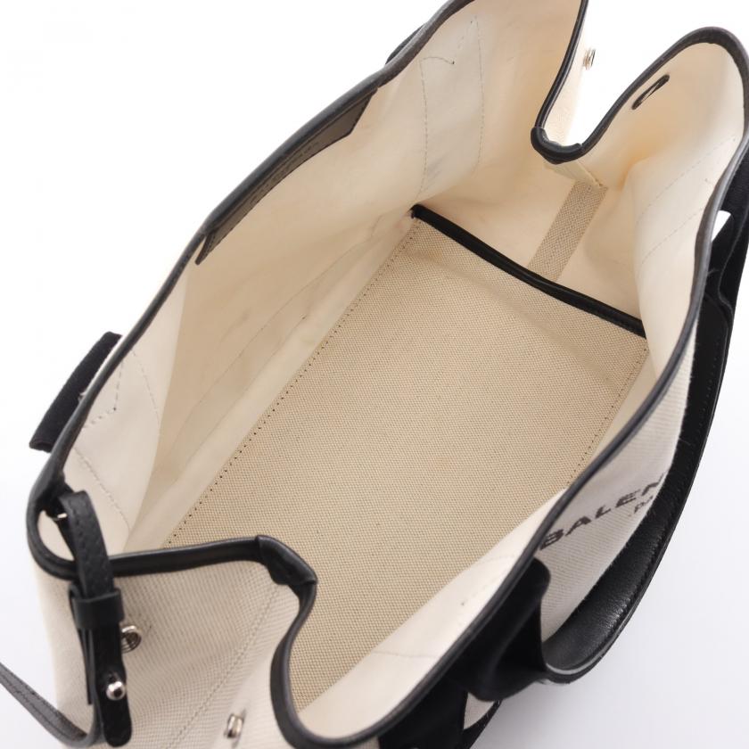 Balenciaga Navy Cabas S Ivory Black Canvas Leather Tote Bag