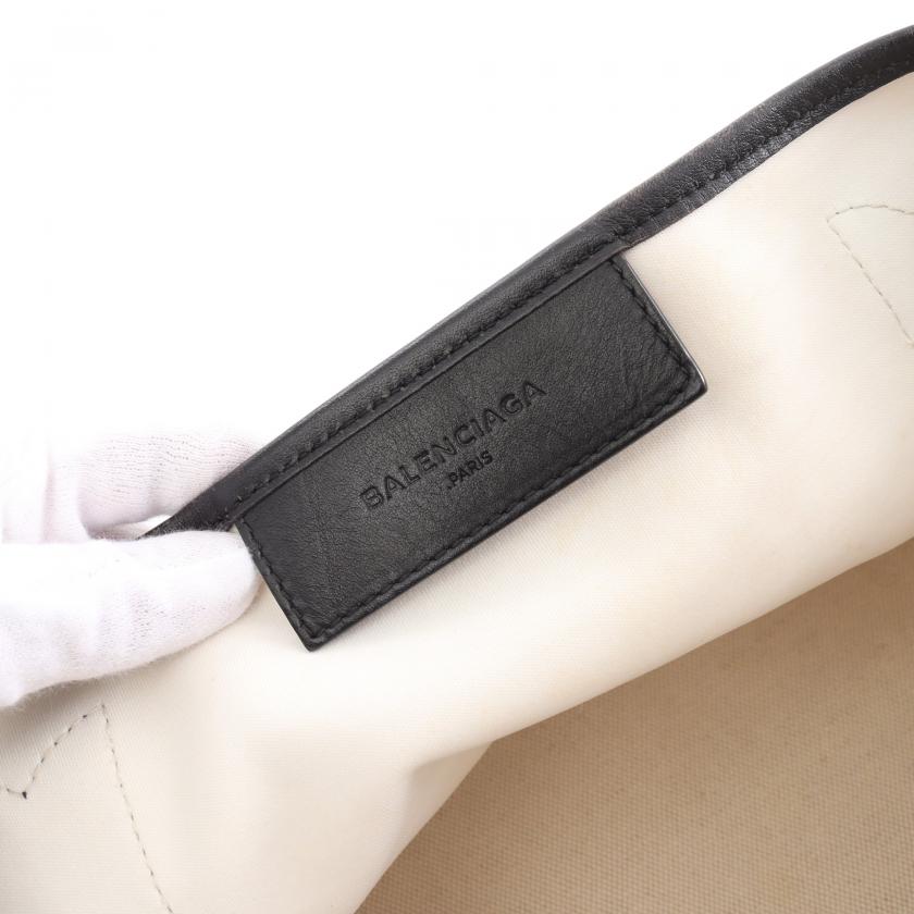Balenciaga Navy Cabas S Ivory Black Canvas Leather Tote Bag