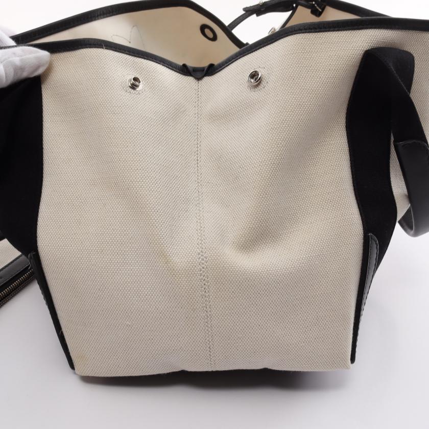 Balenciaga Navy Cabas S Ivory Black Canvas Leather Tote Bag