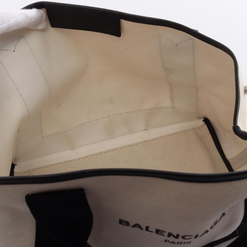 Balenciaga Navy Cabas S Ivory Black Canvas Leather Tote Bag