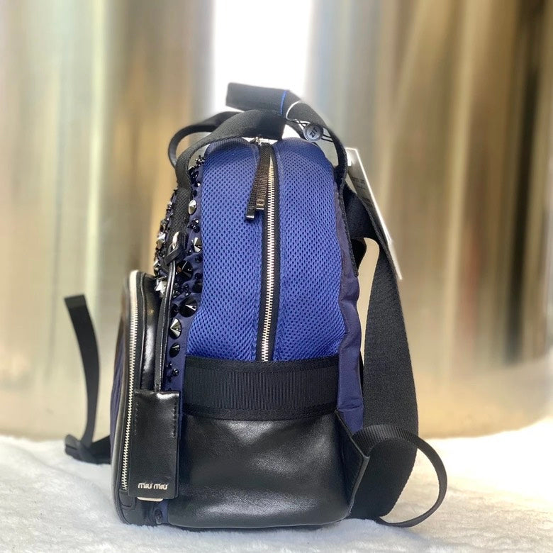 Preloved Miu Miu 3089 Studded Blue Backpack - Vintage Designer Bags