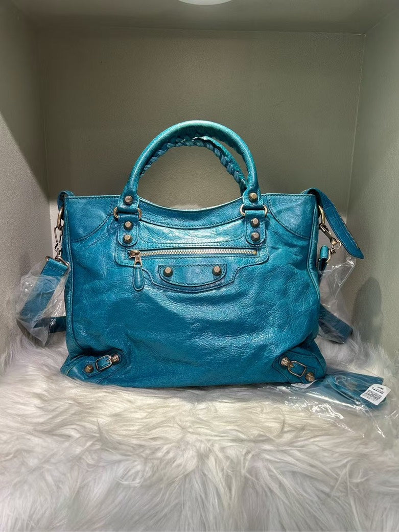 Pre-loved BALENCIAGA City Bag Blue Leather Top Handle