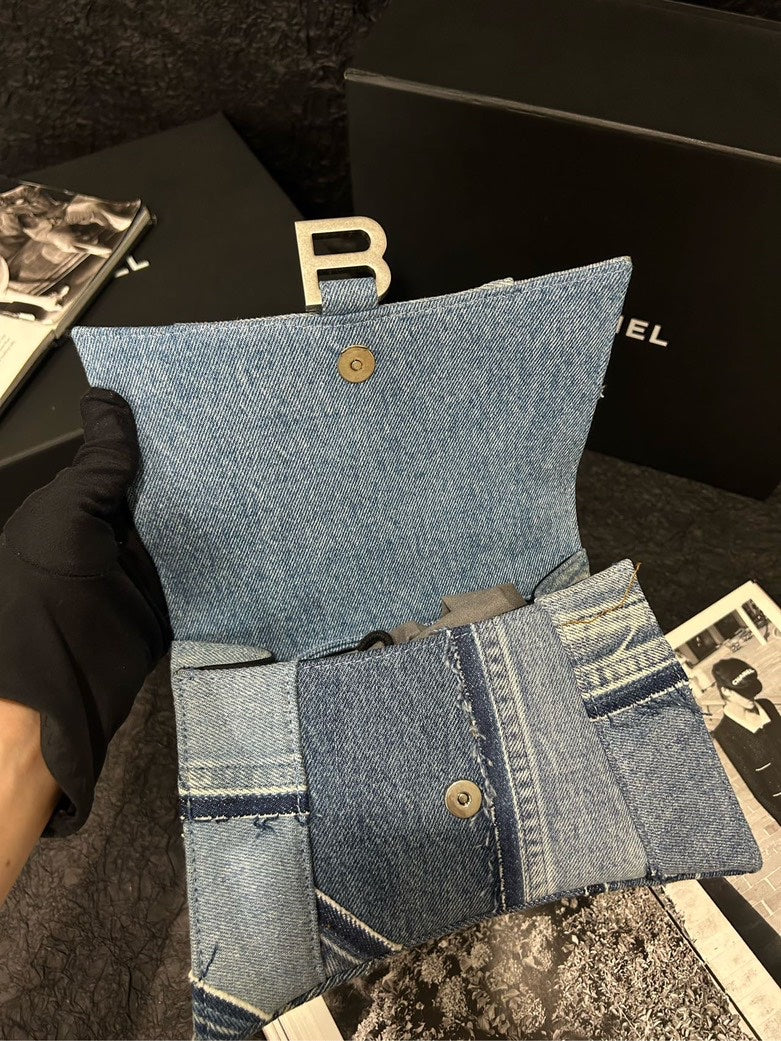 Balenciaga Hourglass Small Denim Patchwork Bag - Blue Shoulder Bag