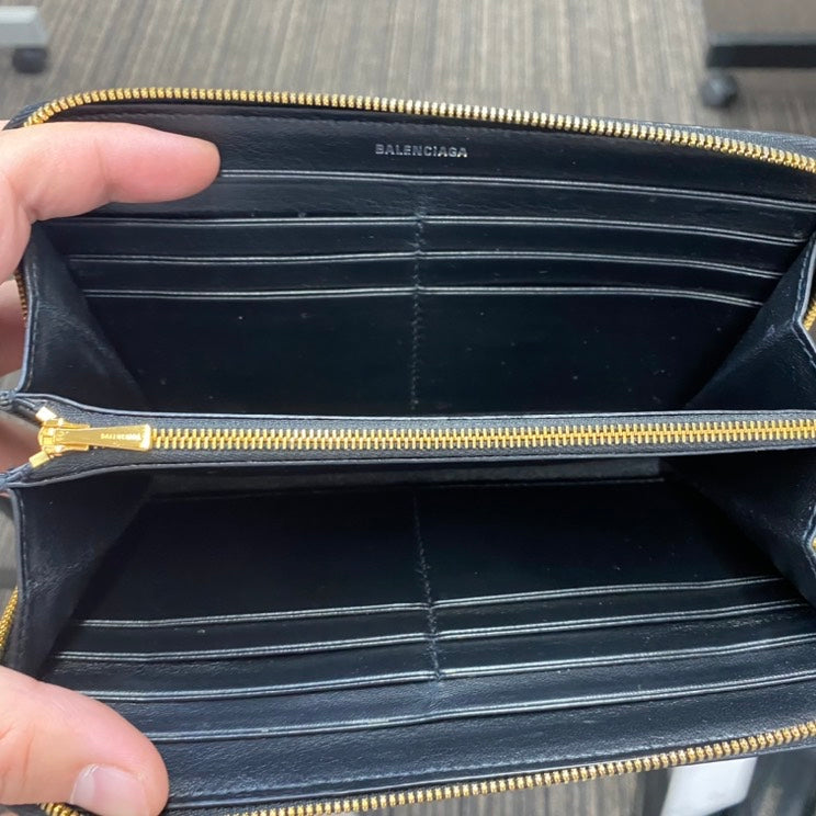 Preloved Balenciaga Long Wallet A7326 Black Leather Wallet