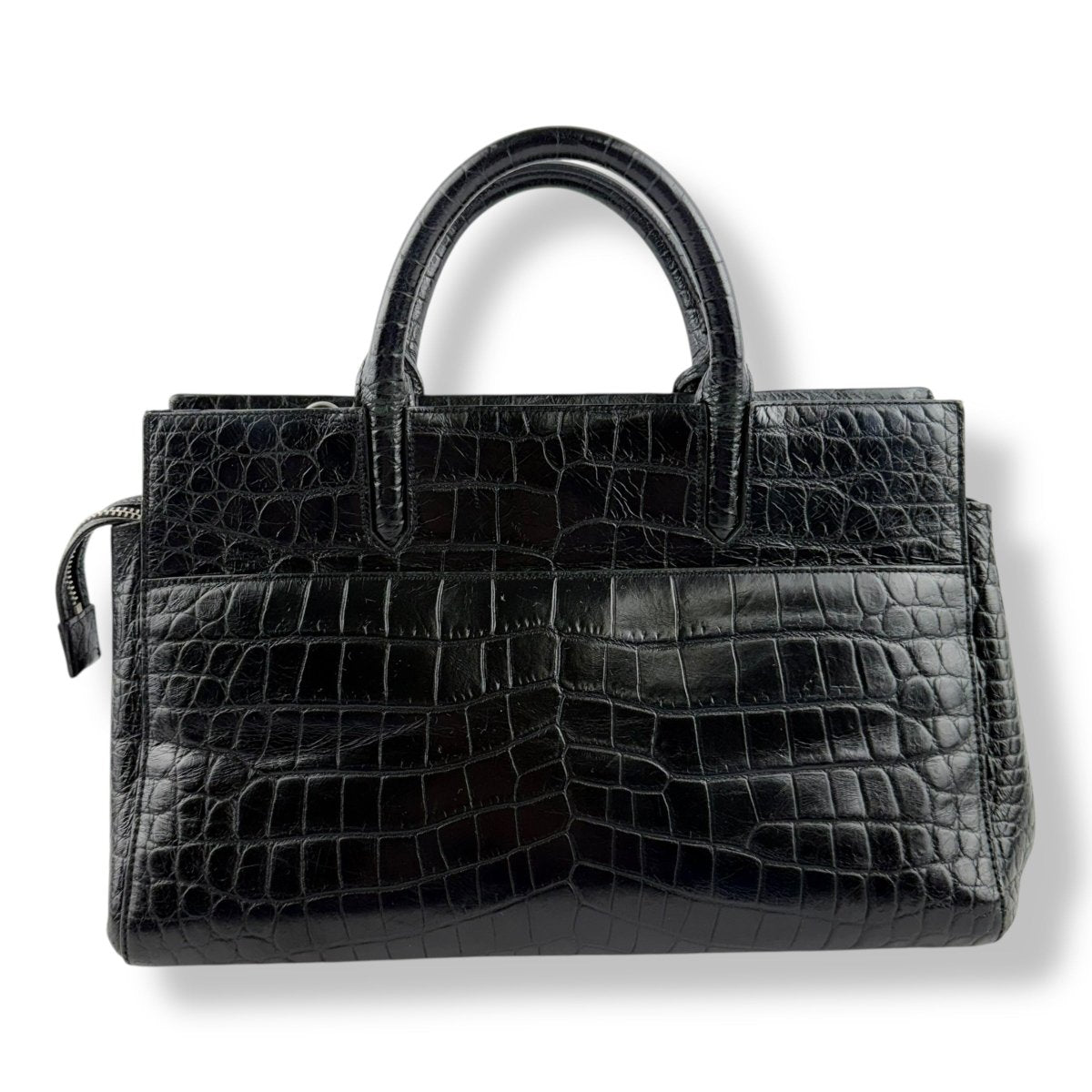 Saint Laurent Calfskin Black Croc Embossed Leather Small Cabas Handbag