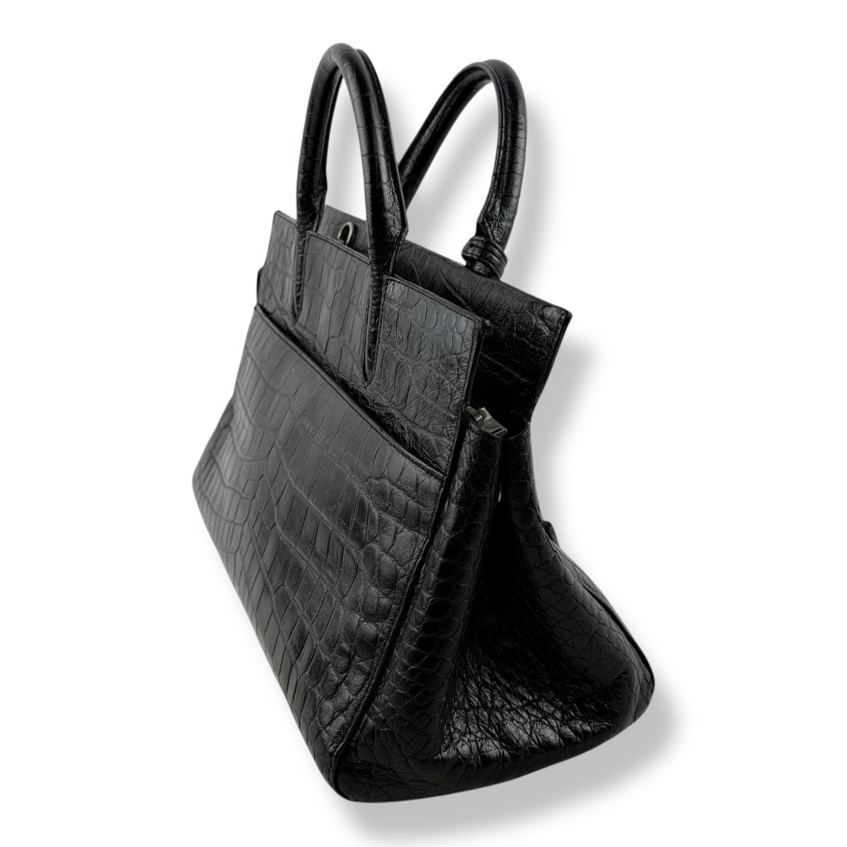 Saint Laurent Calfskin Black Croc Embossed Leather Small Cabas Handbag