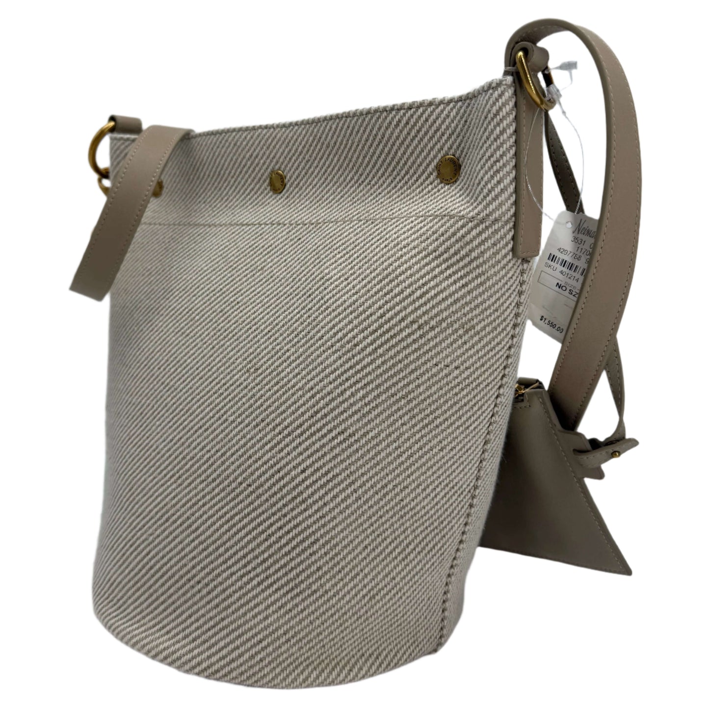 Saint Laurent Rive Gauche Linen & Calfskin Bucket Bag – Beige