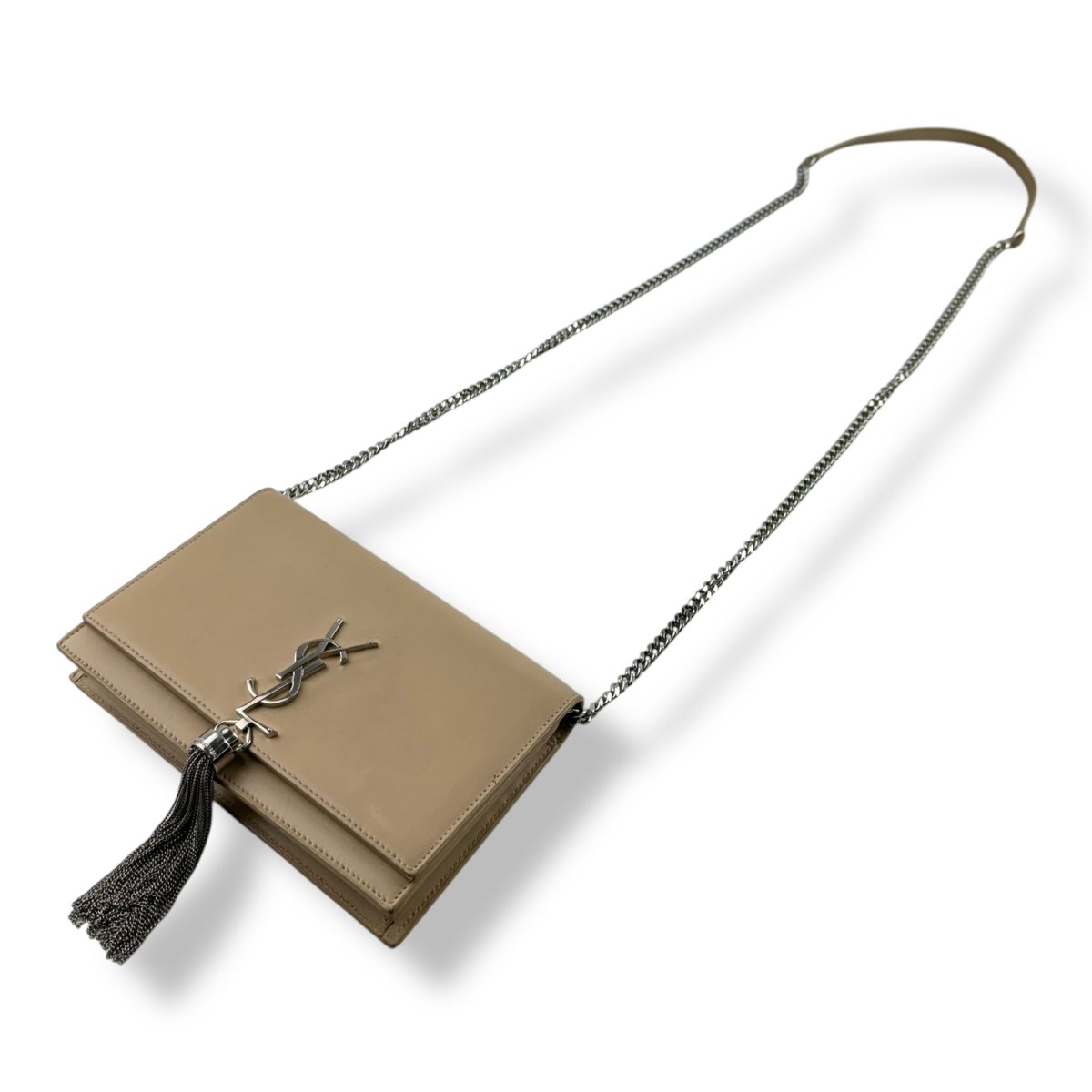 Saint Laurent YSL Beige Smooth Leather Kate Tassel Wallet On Chain Bag