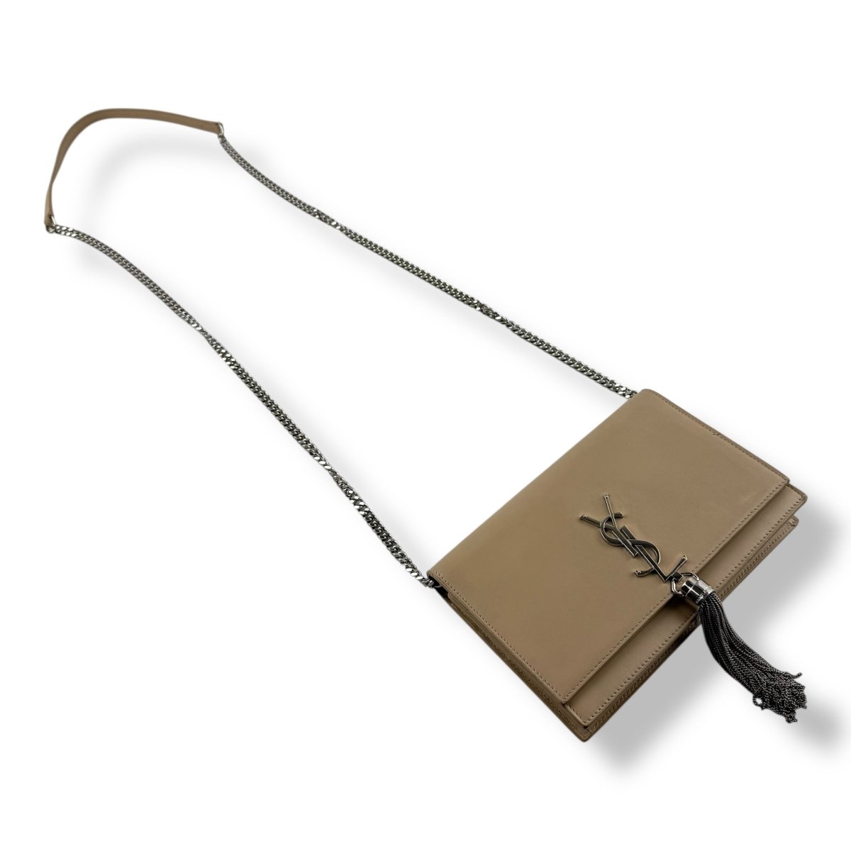 Saint Laurent YSL Beige Smooth Leather Kate Tassel Wallet On Chain Bag