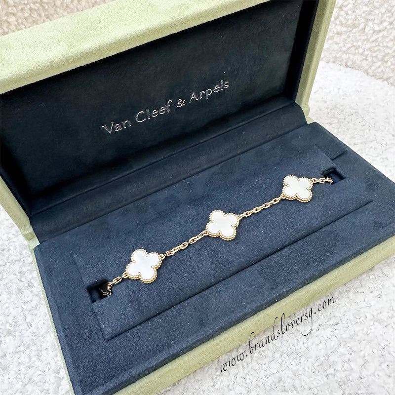 Van Cleef & Arpels VCA Vintage Alhambra 5 Motifs Mother of Pearl MOP Bracelet in 18K Yellow Gold