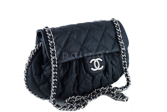 Chanel Black Large Chain Around Rounded Classic Flap Cross Body Bag
