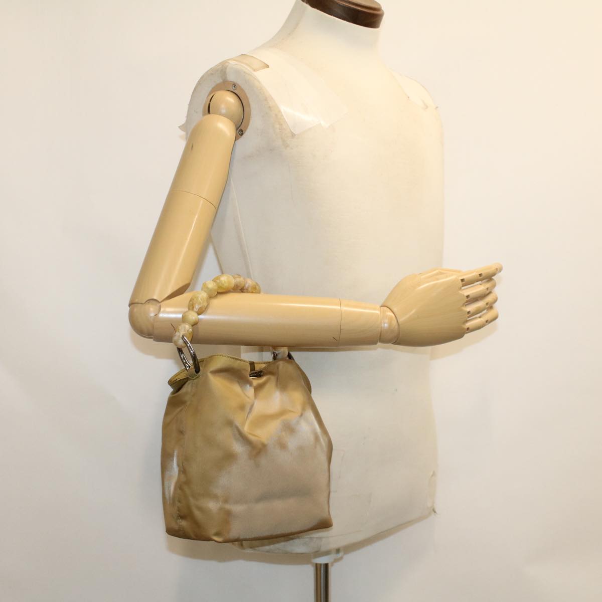 CHRISTIAN DIOR Maris Pearl Hand Bag Nylon Beige Auth yk7503