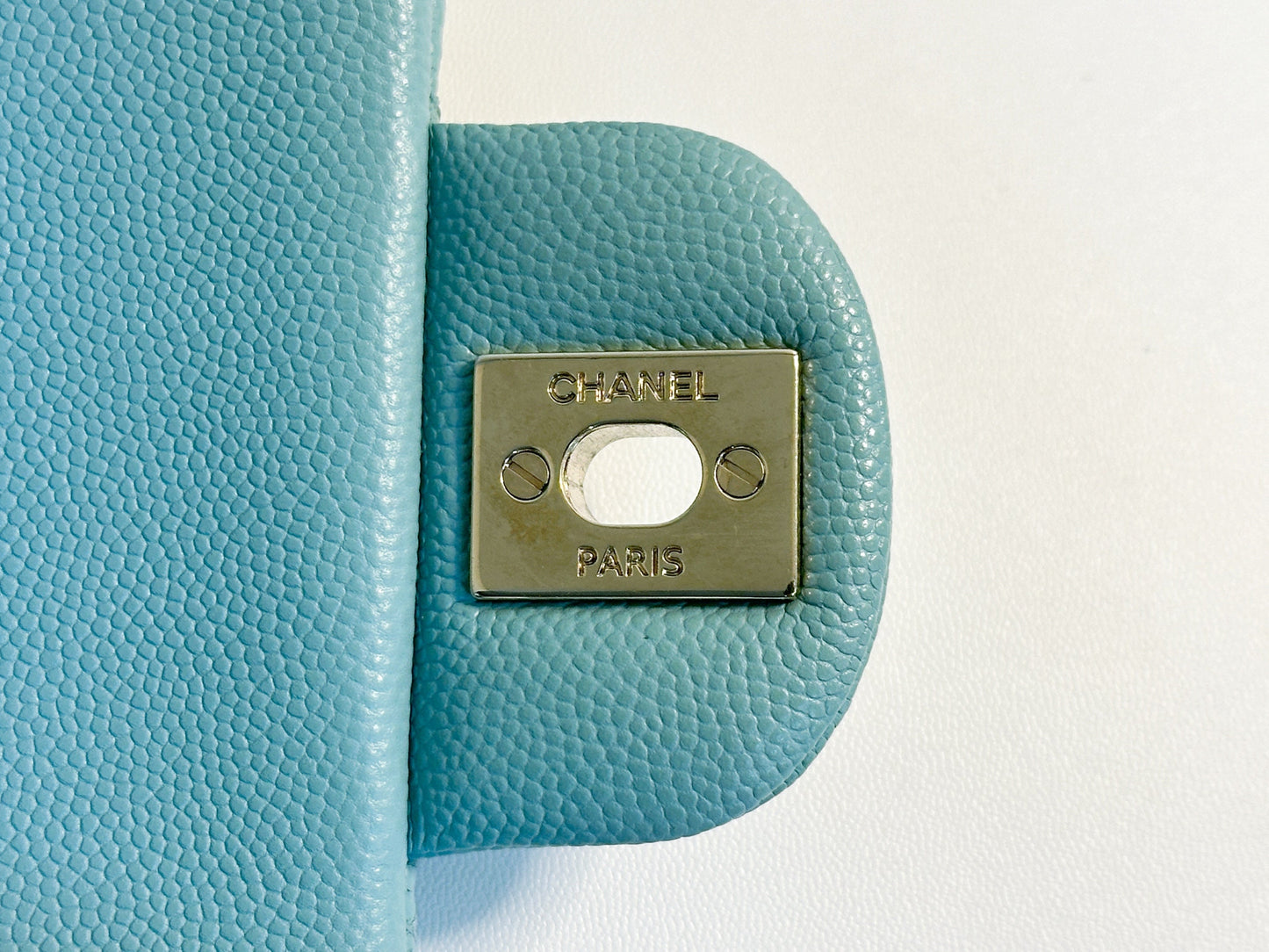 Chanel Classic Flap Medium 20C Tiffany Blue Caviar Light Gold Hardware 2943 holo card