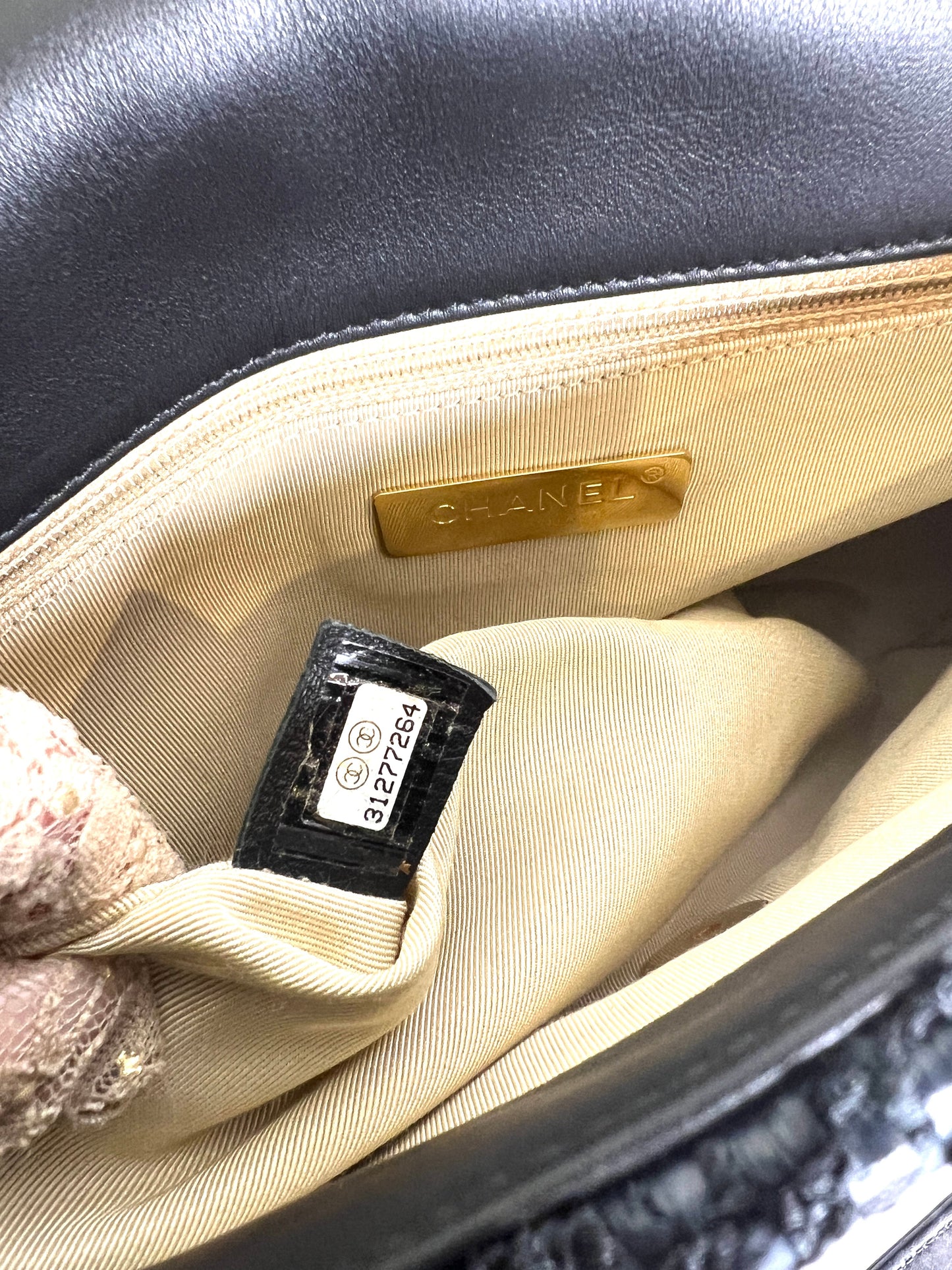 Chanel Preloved Large Chanel 19 Navy Raffia Tweed Flap Bag