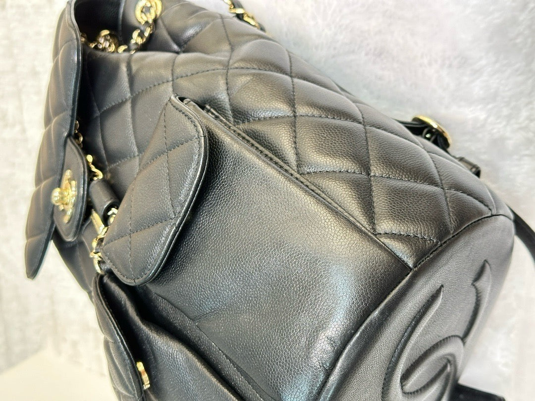 Chanel Caviar Quilted Pockets Backpack Black