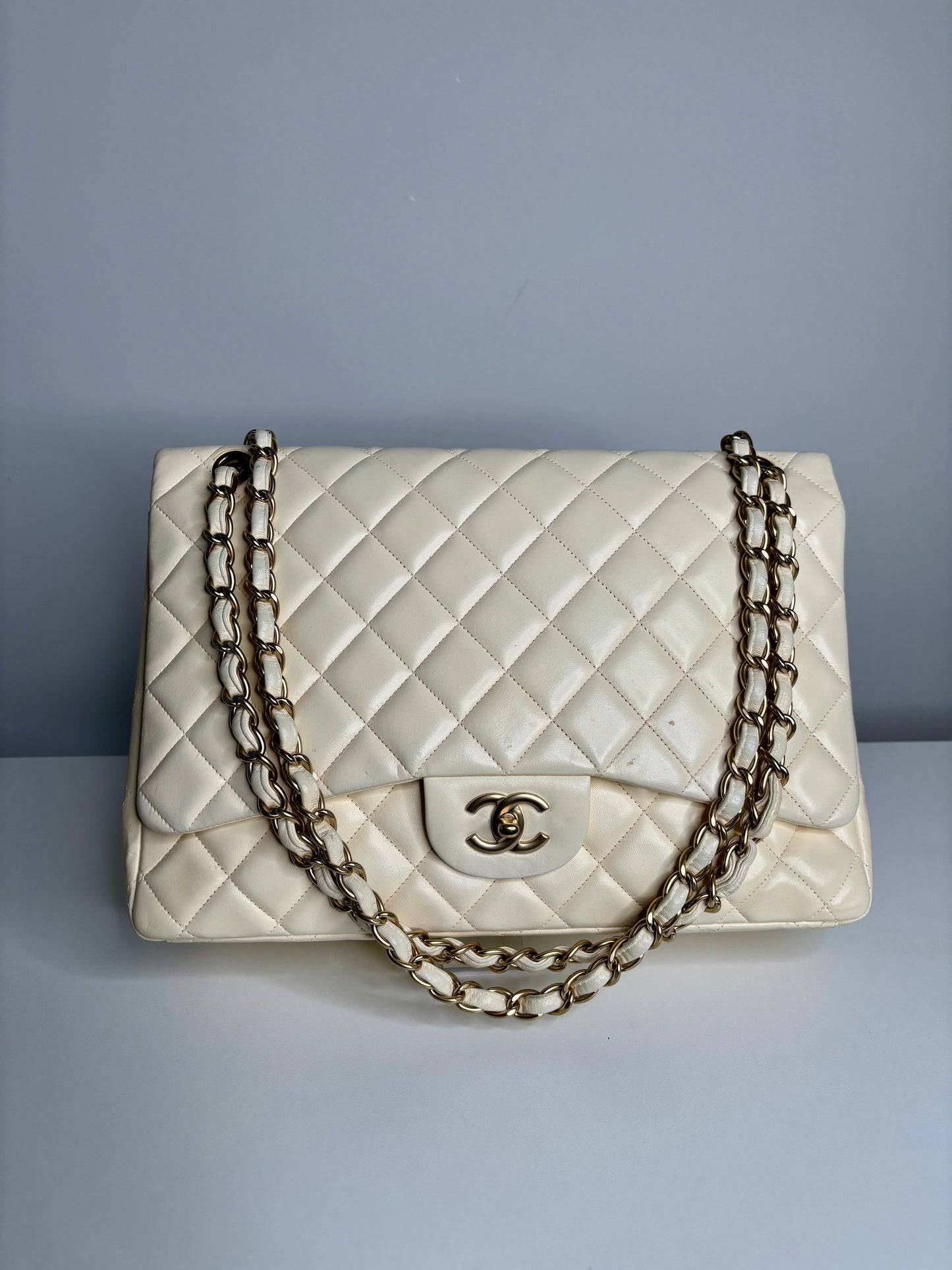 Chanel Classic Maxi Cream Calfskin Shoulder Flap Bag - Preloved