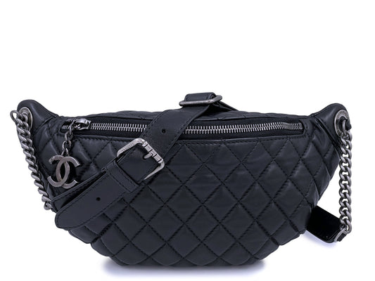 Chanel Black Classic Banane Fanny Pack Bag Lambskin RHW ADP