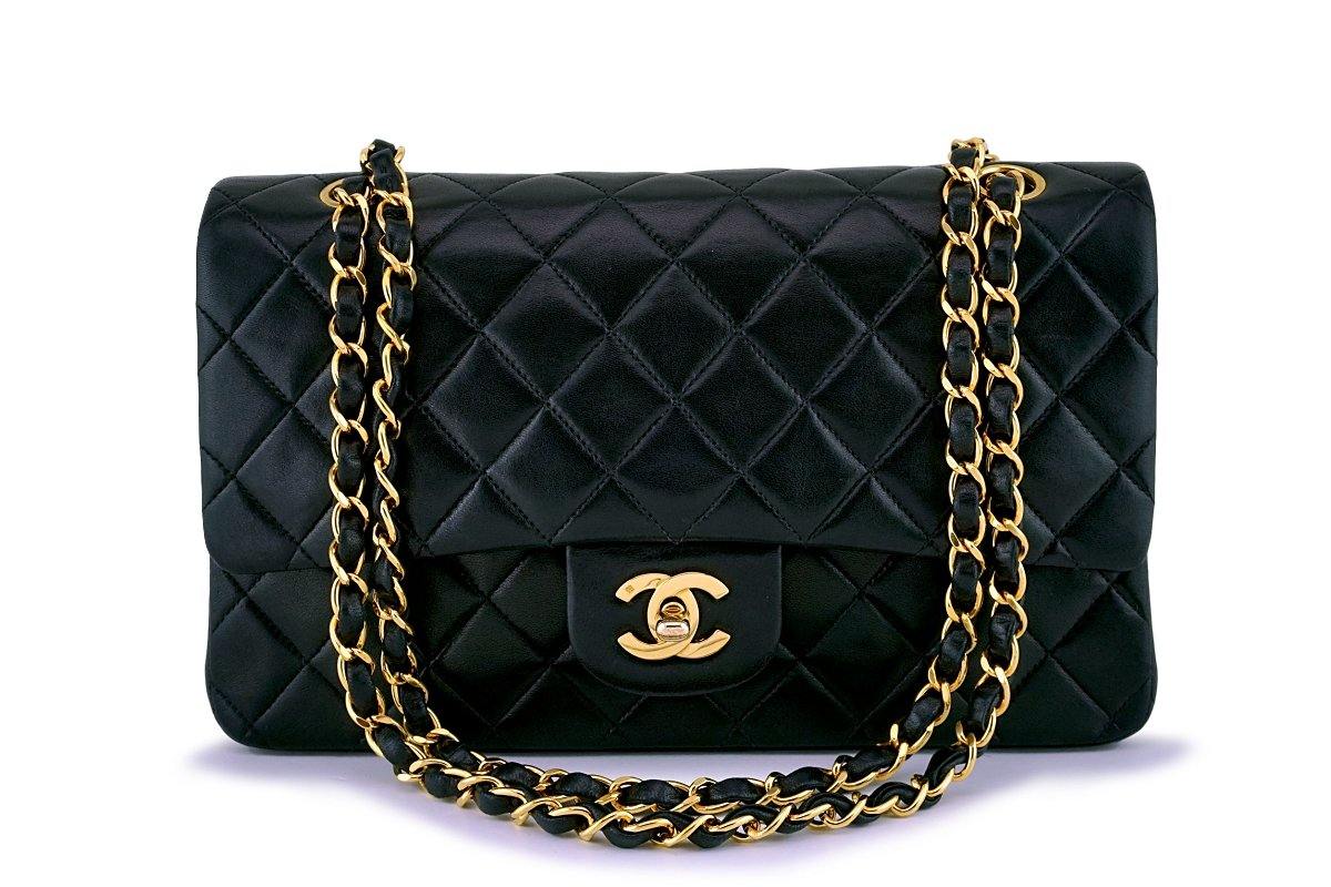 Chanel Black Lambskin Medium Classic Double Flap Bag 24k GHW