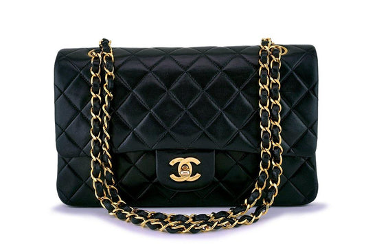 Chanel Black Lambskin Medium Classic Double Flap Bag 24k GHW