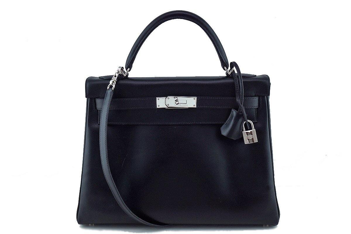 Hermes Black 32cm Box calf Kelly Retourne Bag, PHW