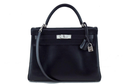Hermes Black 32cm Box calf Kelly Retourne Bag, PHW