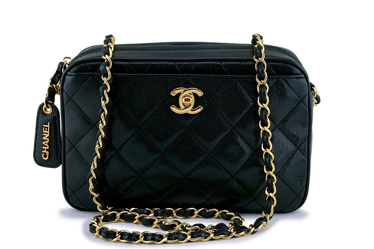 Chanel Vintage Black Caviar Classic Camera Case CC Pocket Bag 24k GHW