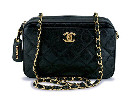 Chanel Vintage Black Caviar Classic Camera Case CC Pocket Bag 24k GHW
