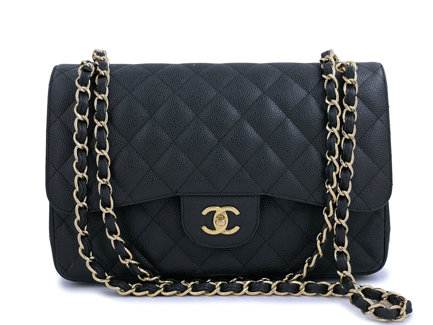 Pristine Chanel Black Caviar Jumbo Classic Double Flap Bag GHW