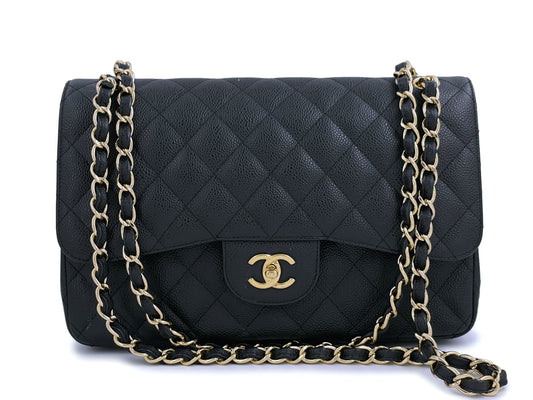 Pristine Chanel Black Caviar Jumbo Classic Double Flap Bag GHW