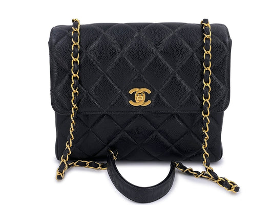 Chanel Vintage Black Caviar Square Classic Flap Crossbody Bag 24k GHW