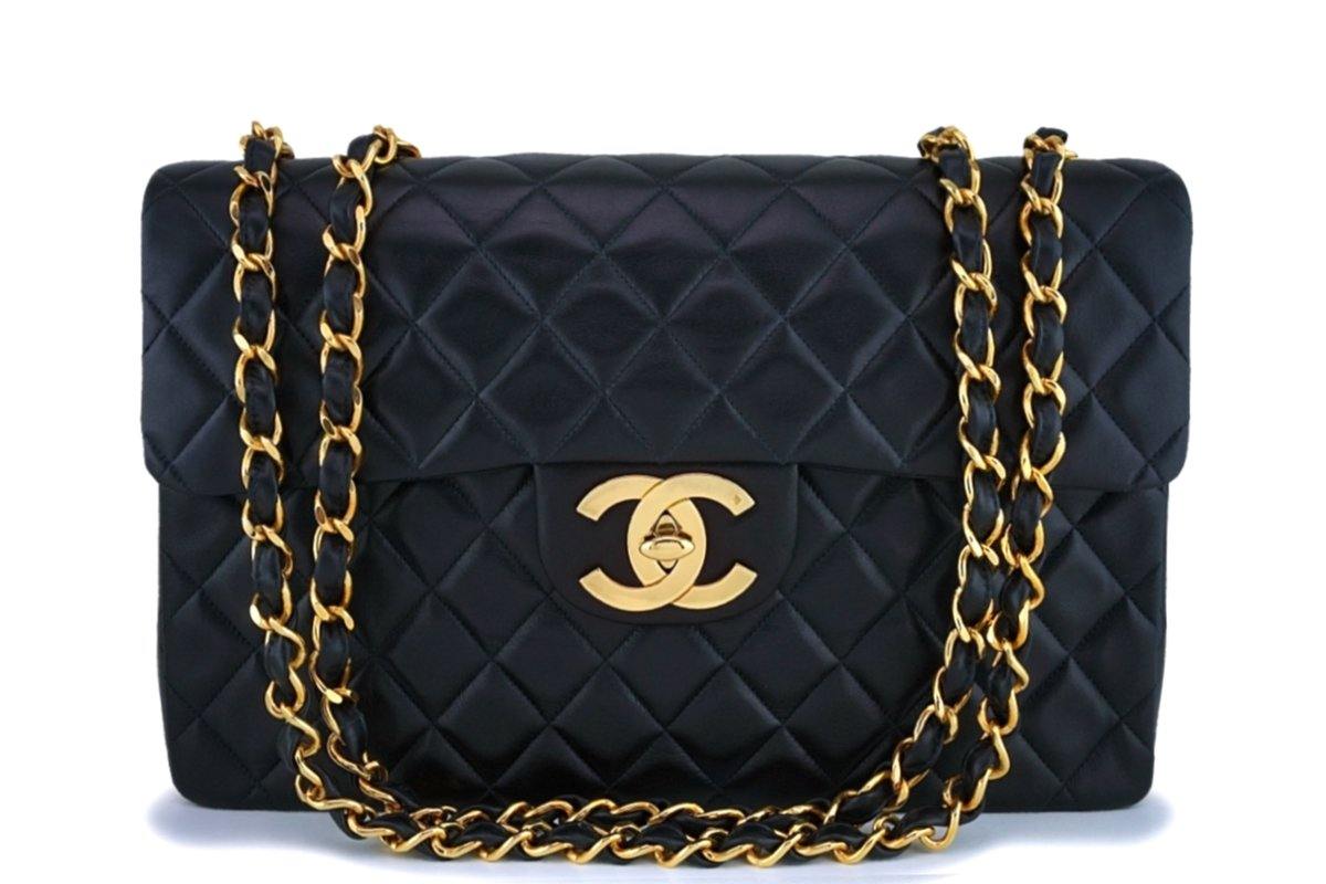 Chanel Black Vintage Lambskin Maxi "Jumbo XL" Classic Flap Bag 24k GHW