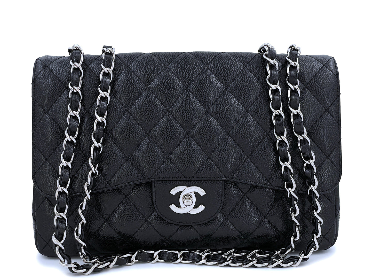 Chanel Black Caviar Jumbo Classic Flap Bag SHW