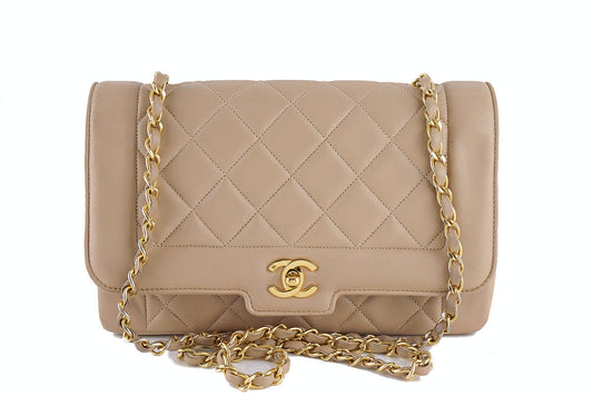 Chanel Shoulder Flap Bag, Beige Vintage Quilted Classic "Diana"